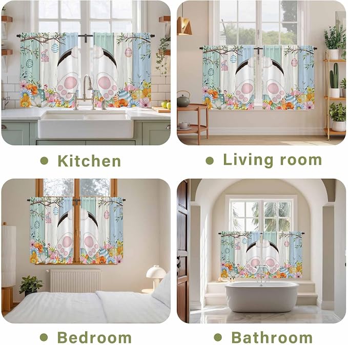 Easter Kitchen Tier Curtains 45 Inch Long 2 Panel Set, Rod Pocket Short Window - Image 8