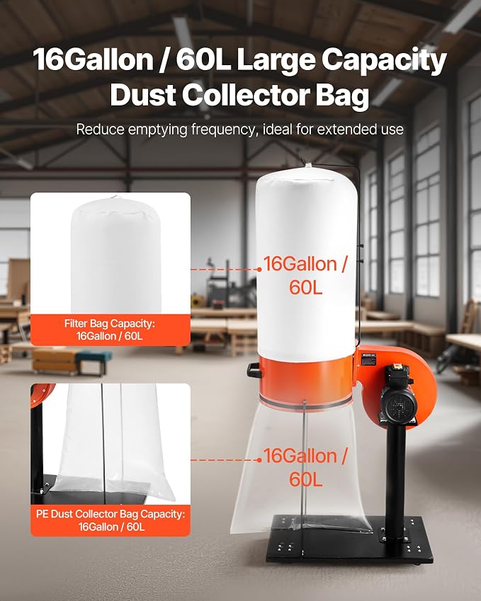VEVOR Dust Collector, 800 CFM 2.5 Micron Vortex Cone Dust Collectors, 1HP - Image 4