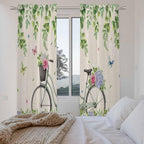 Farmhouse Spring Kitchen Curtains, Retro Bicycles Flowers Vines Butterfly Light - Image 4