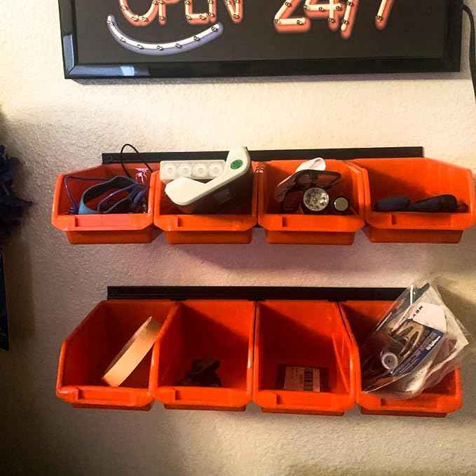 Wallmaster 8-Bin Storage Bins Garage Rack System 2-Tier Orange Tool Organizers