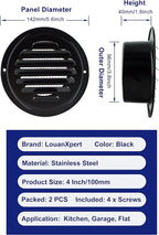 4 Inch Black Soffit Vent Cover, LouanXpert Stainless Steel Round Air Vent Cover - Image 2