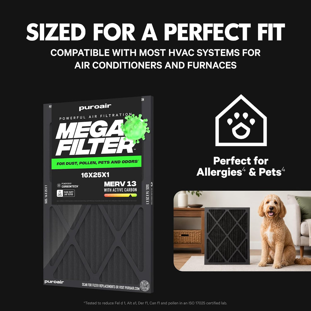 MegaFilter 16x25x1 Air Filter MERV 13 HVAC Furnace Filter (2-Pack)