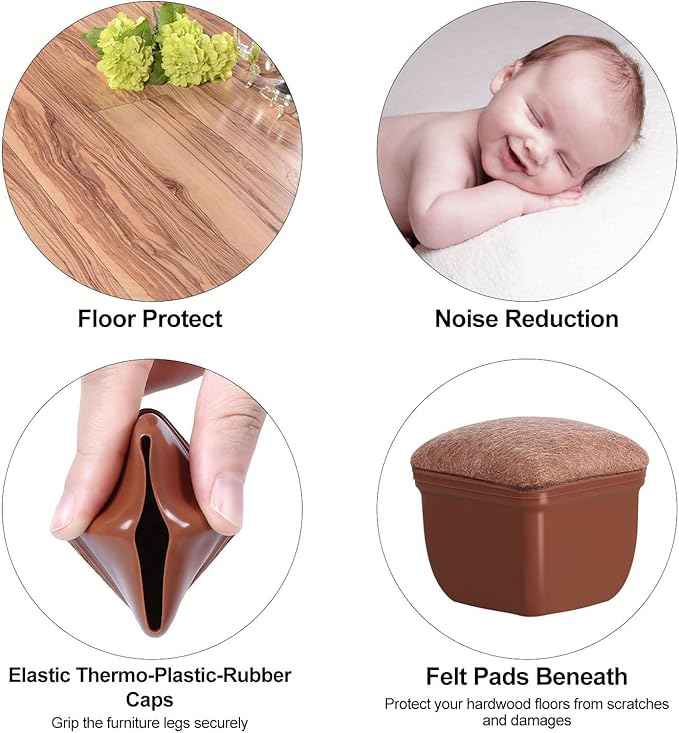 Ezprotekt 24 Pcs Square Chair Leg Floor Protectors