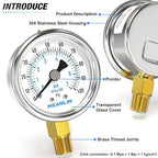 MEANLIN MEASURE 0~100Psi Dry Pressure Gauge Stainless Steel 1/4" NPT 2" FACE - Image 4