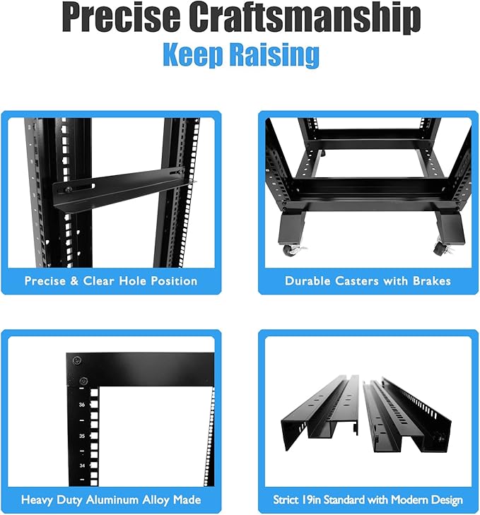 RAISING ELECTRONICS 27U 4 Post Open Frame Network Server Rack 19inch Width - Image 4