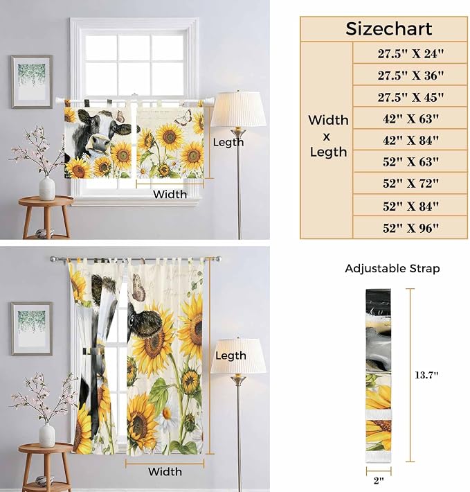 Yellow Sunflowers Living Room Curtains 84 Inch Length, Window Curtains Tab Top - Image 8