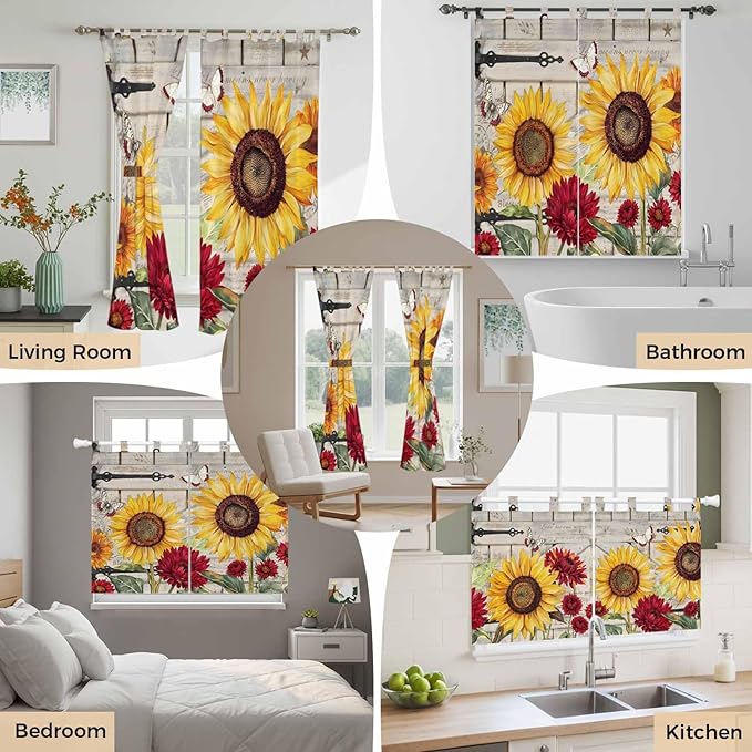Red Yellow Sunflowers Living Room Curtains 96 Inch Length, Window Curtains Tab - Image 7