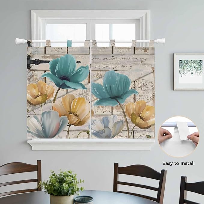 Watercolor Flowers Bedroom Curtains 63 Inch Length, Window Curtains Tab Top - Image 4