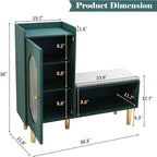 HLR Storage Bench with Glass Door&Shelf, Modern Entryway Shoe Cabinet Bench