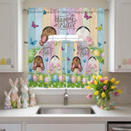 Swag Valance Curtains, Happy Easter Rabbit Butt Egg on Daisy Leaf Rod Pocket - Image 4