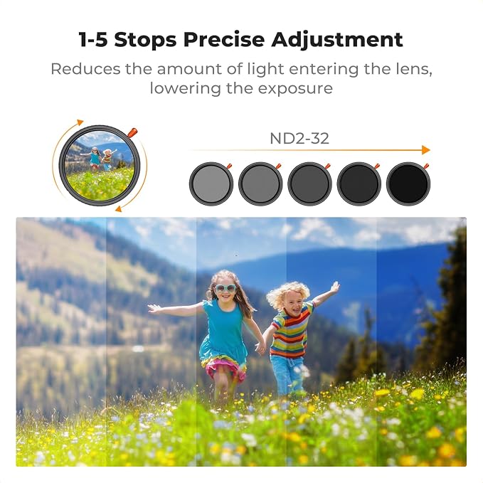 K&F CONCEPT 72mm Black Diffusion Mist Effect 1/4 & Variable ND2-32 & Circular - Image 5