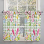 Happy Easter Tier Curtains 45 Inches Long, Spring Bunny Eggs Flower Sage Green - Image 2
