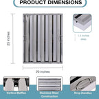 20" x 25" Stainless Steel Commercial Hood Filter – Dishwasher Safe, Welded - Image 3