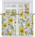 Yellow Daisy Tier Curtains, Farmhouse Country Flower Leaf Plant Wood Grain by Unknown