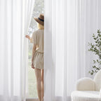 Non-See-Through White Privacy Sheer Cafe Curtains 84 inches Long 2 Panels - Image 2