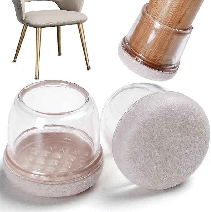 24 Pcs Chair Leg Protectors for Hardwood Floors, Silicone Felt Furniture Leg