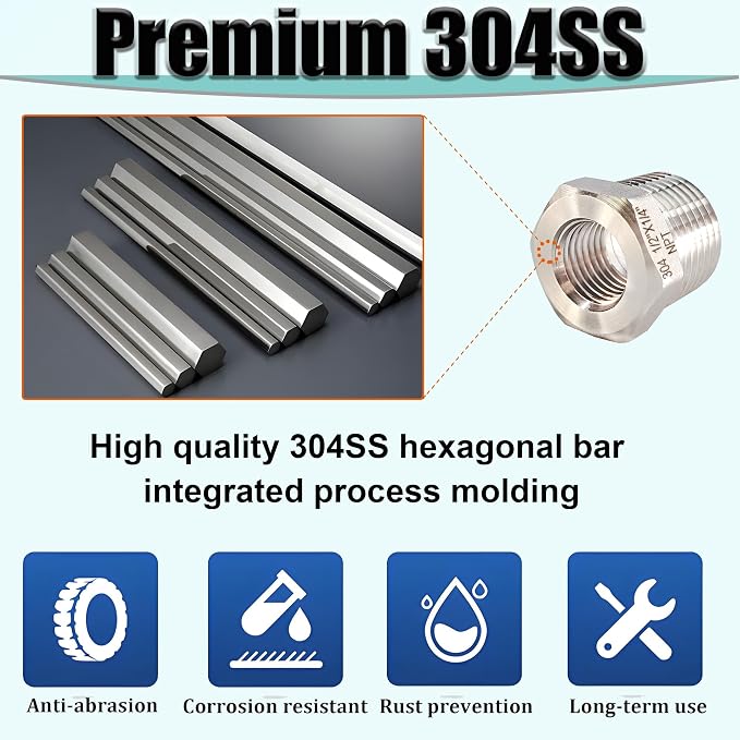 3/4" NPT Male to 1/4" NPT Female Hex Bushing Reducer, 304 Stainless Steel NPT - Image 5