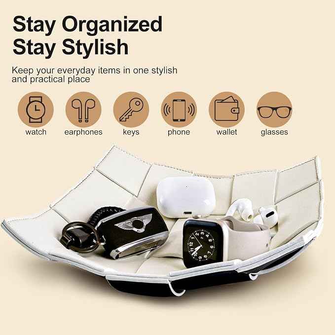 Valet Tray for Men and Women PU Leather Key Holder Bowl for Entryway Table