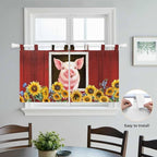 Pigs Sunflowers Kitchen Curtains 24 Inch Length, Small Window Curtains Tab Top - Image 4