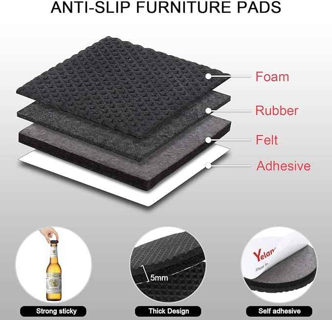 Yelanon Non Slip Furniture Pads -32pcs 1.5" Furniture Grippers Hardwood Floors
