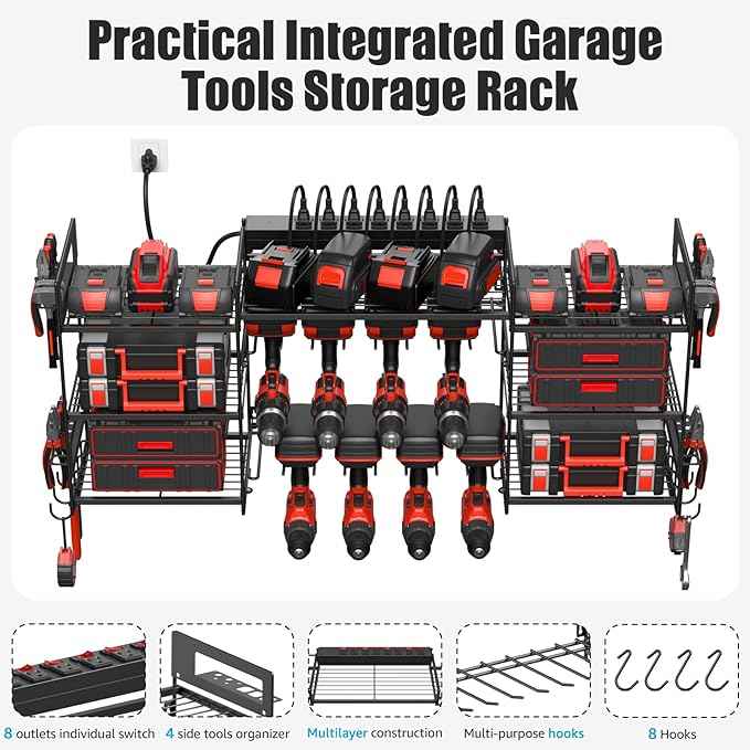 CCCEI Black Power Tool Organizer Wall Mount, Large Tools and Battery Storage