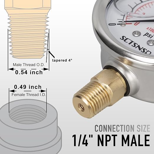 -30 inHg to 0 Vacuum Pressure Gauge, Glycerin Liquid Filled, 2.5 inch Dial - Image 5
