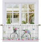 Spring Tier Curtains, Bicycles Botanical Rose Leaves Butterfly Wood Grain Light by Unknown