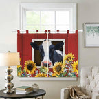 Cow Sunflowers Bedroom Curtains 63 Inch Length, Window Curtains Tab Top - Image 2