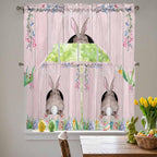 Swag Valance Curtains, Easter Cute Rabbit and Colorful Eggs Rod Pocket Valances - Image 2