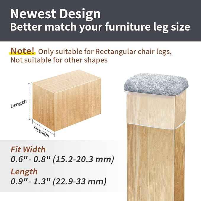 Ezprotekt 8 Pcs Rectangle Grey Felt Chair Leg Floor Protectors