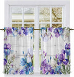Spring Flowers Kitchen Curtains, Watercolor Garden Florals Wooden Grain Light - Image 2