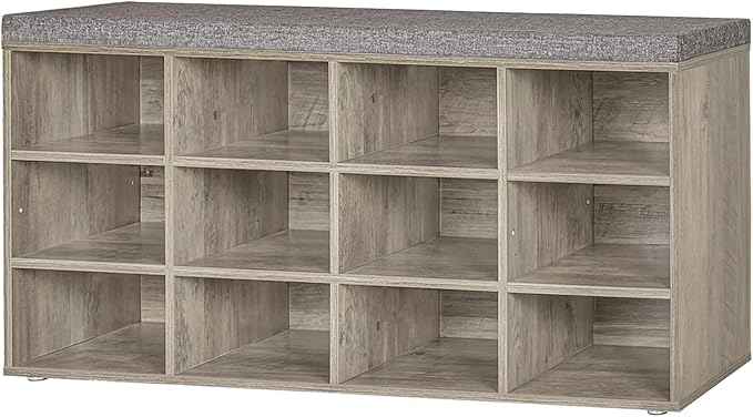 DINZI LVJ Shoe Bench, 12 Cubbies Shoe Organizer