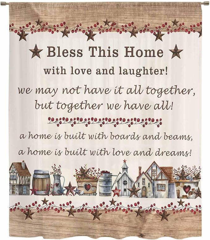 Farmhouse Sheer Curtains 108 Inch Length Country Star Barn Berry Brown Wood - Image 6