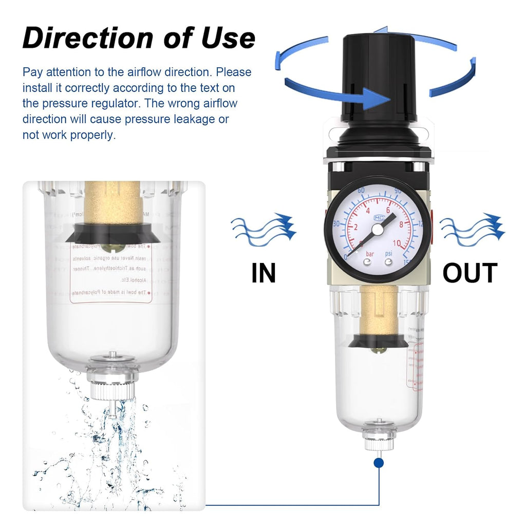 1/4" NPT Air Compressor Filter & Pressure Regulator Combo AW2000-02M