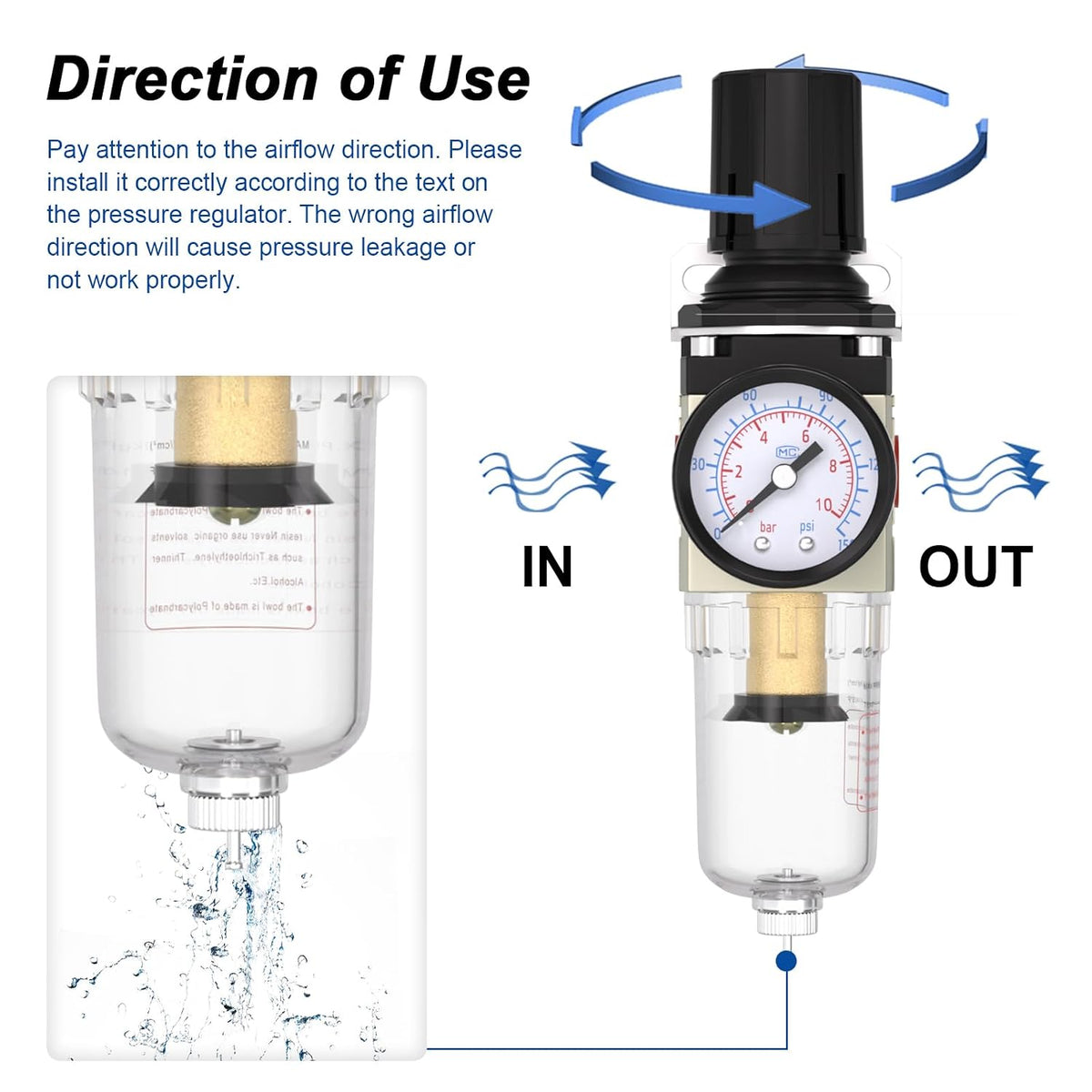 1/4" NPT Air Compressor Filter & Pressure Regulator Combo AW2000-02M