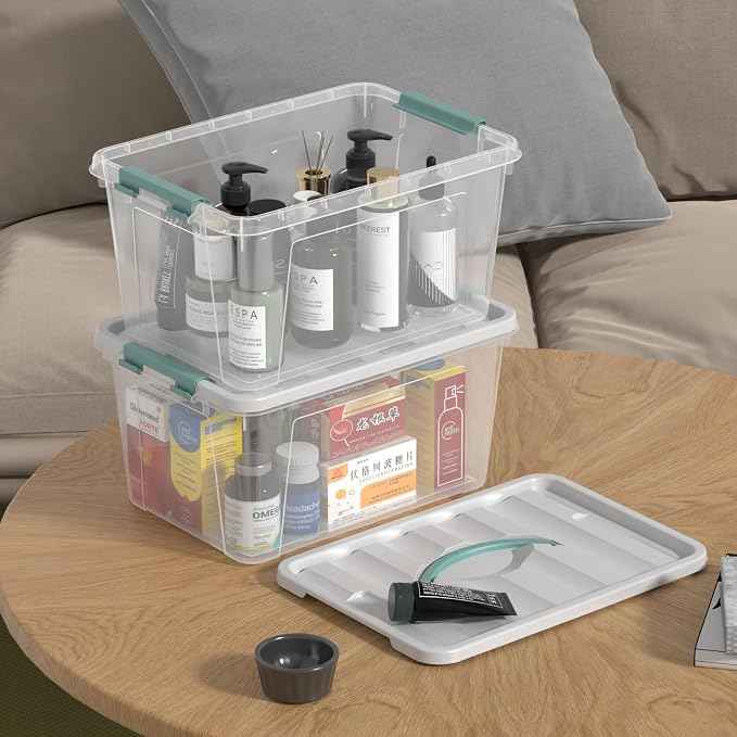 Zopnny 14 Quart Plastic Lidded Storage Bin