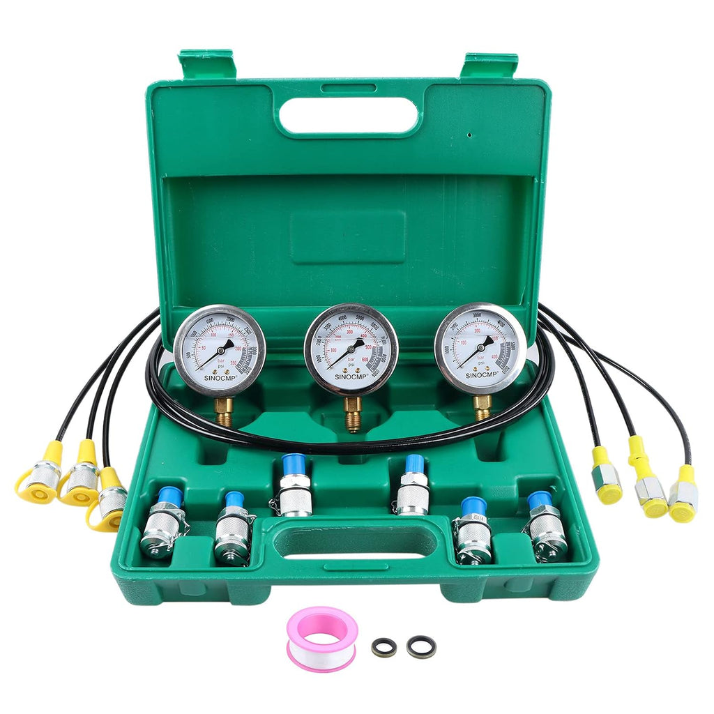 Hydraulic Pressure Gauge Kit 3Pcs 25MPa 40MPa 60MPa with Test Hoses