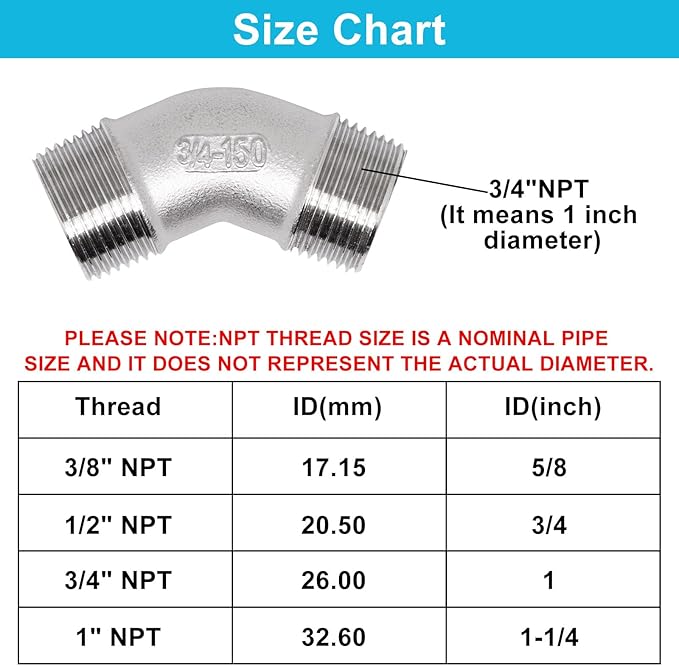 45 Degree Elbow 2PCS, 3/4" NPT Male X 3/4" NPT Male 304 Stainless Steel Pipe - Image 2