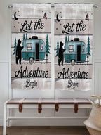 Farmhouse Bear Camper Van Tree Window Valance Curtains, Vintage Wood Grain - Image 2