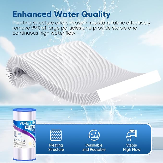 PUREPLUS 50 Micron 10" x 4.5" Whole House Pleated Sediment Filter - Image 6