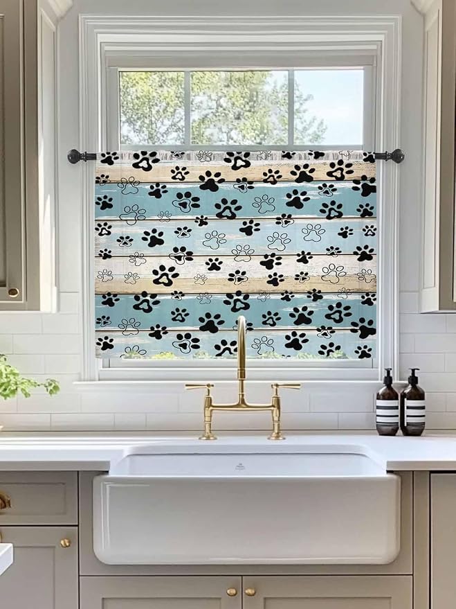 Sheer Curtains 45 Inch Length, Vintage Farmhouse Country Wood Grain Privacy - Image 3