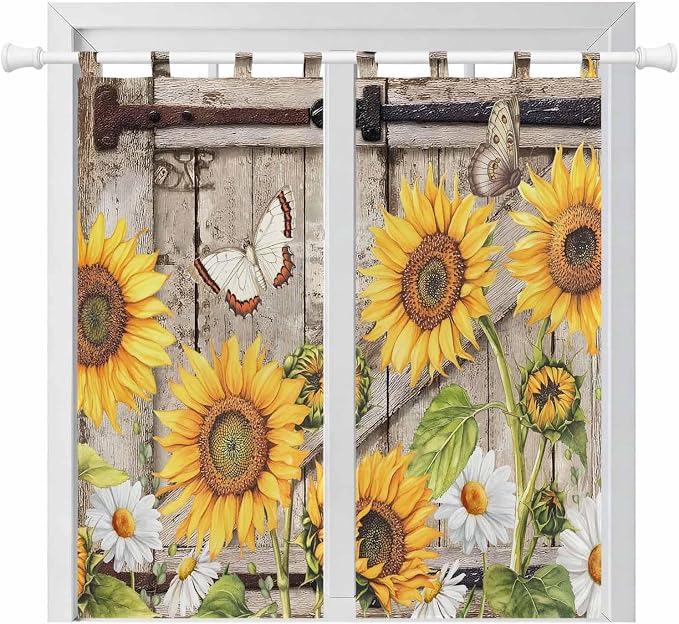 Farmhouse Sunflowers Living Room Curtains 84 Inch Length, Window Curtains Tab by Unknown