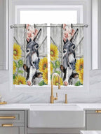 Farmhouse Kitchen Curtains 54 Inches length, Watercolor Sunflowers Animals - Image 3