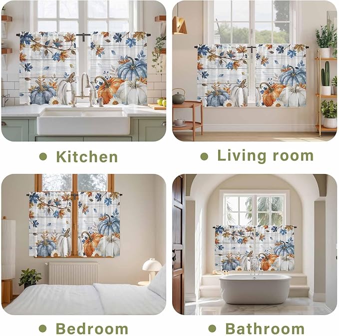 Thanksgiving Pumpkin Kitchen Curtains 45 Inch Long 2 Panel Set, Rod Pocket - Image 8