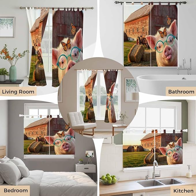 Farm Pig Bedroom Curtains 72 Inch Length, Window Curtains Tab Top, Farmhouse - Image 7