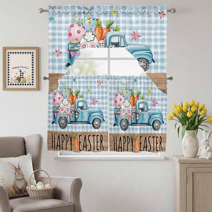 Swag Valance Curtains, Easter Truck - Image 2