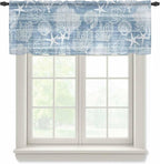 Haze Blue Retro Summer Sheer Valance Curtains, Sea Turtle Starfish Coral Ocean by Houseown