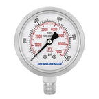 MEASUREMAN Pressure Gauge, 0-1000 PSI/kPa, Glycerin Filled, 1/4 NPT Lower Mount by MEASUREMAN