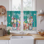 Spring Flowers Tier Curtains, Farmhouse Watercolor Teal Wood Grain Light - Image 2
