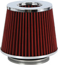 PTNHZ Universal Red 3.5" 89mm High Flow Cold Air Intake Cone Air Filter Power by PTNHZ+RACING